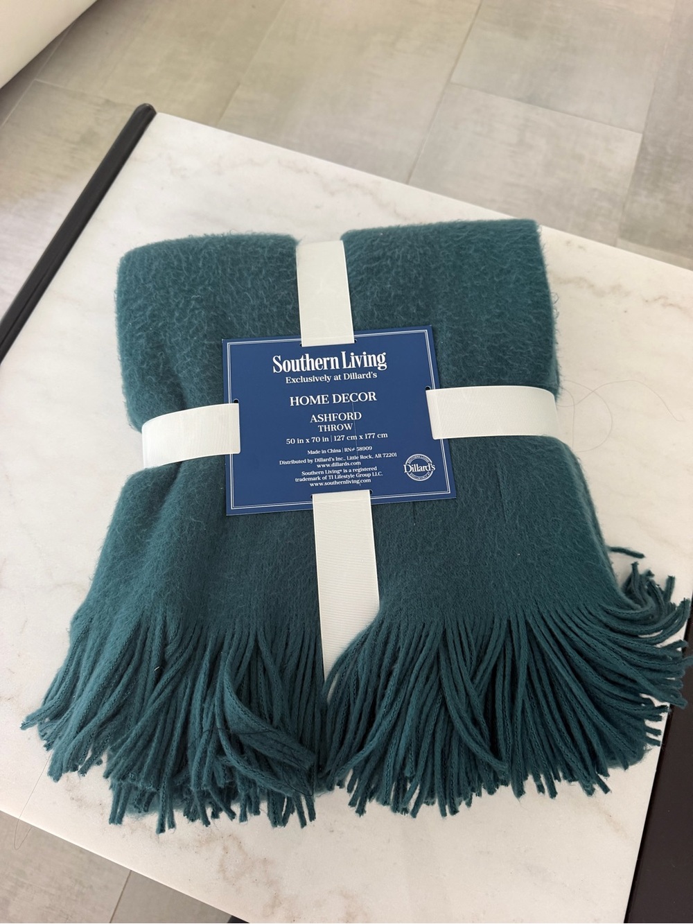 Southern Living Teal Fringed Throw Blanket
